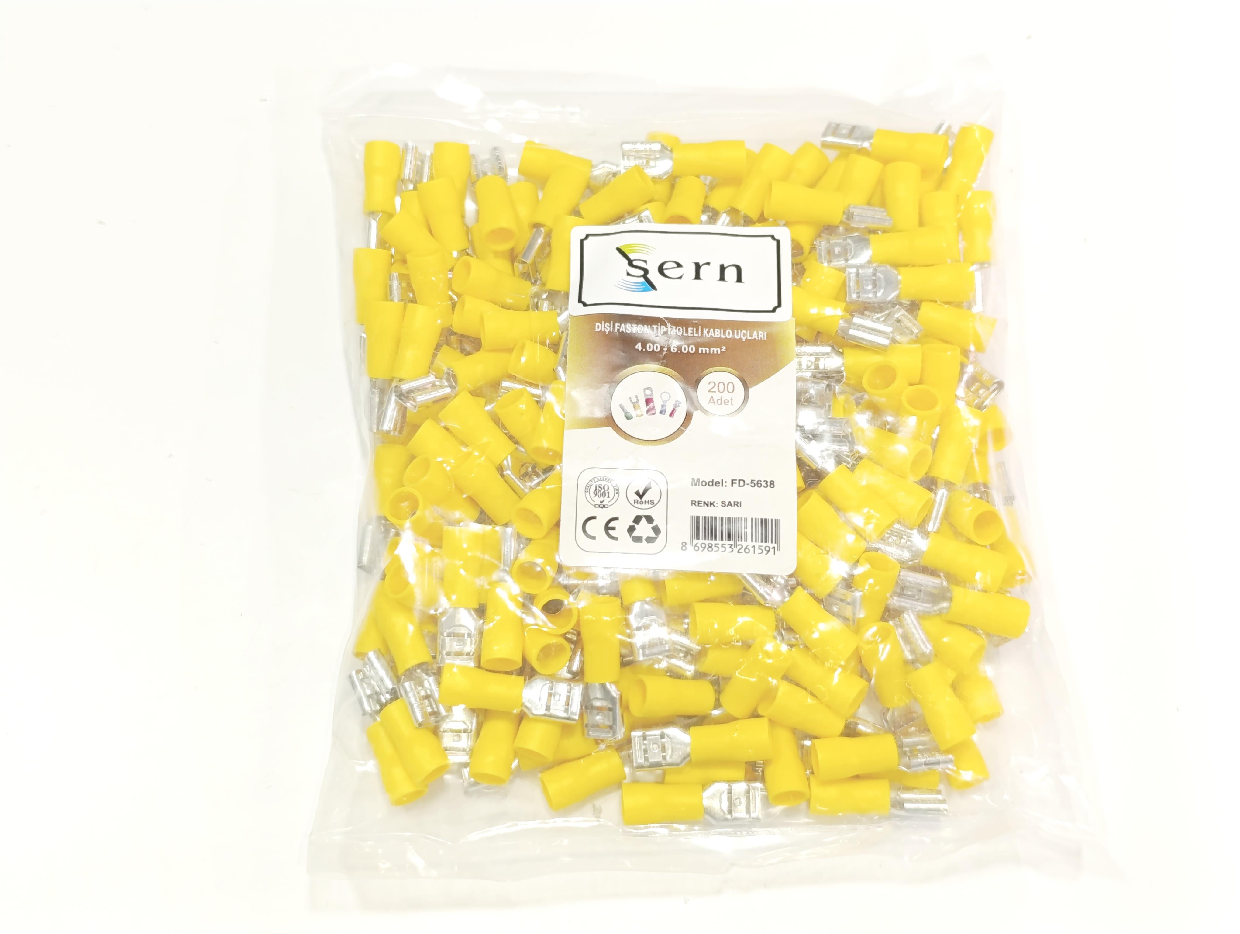 Dişi Faston Soket Kablo Ucu 0,8x6,35 4-6mm² Sarı İzoleli 200 Adet