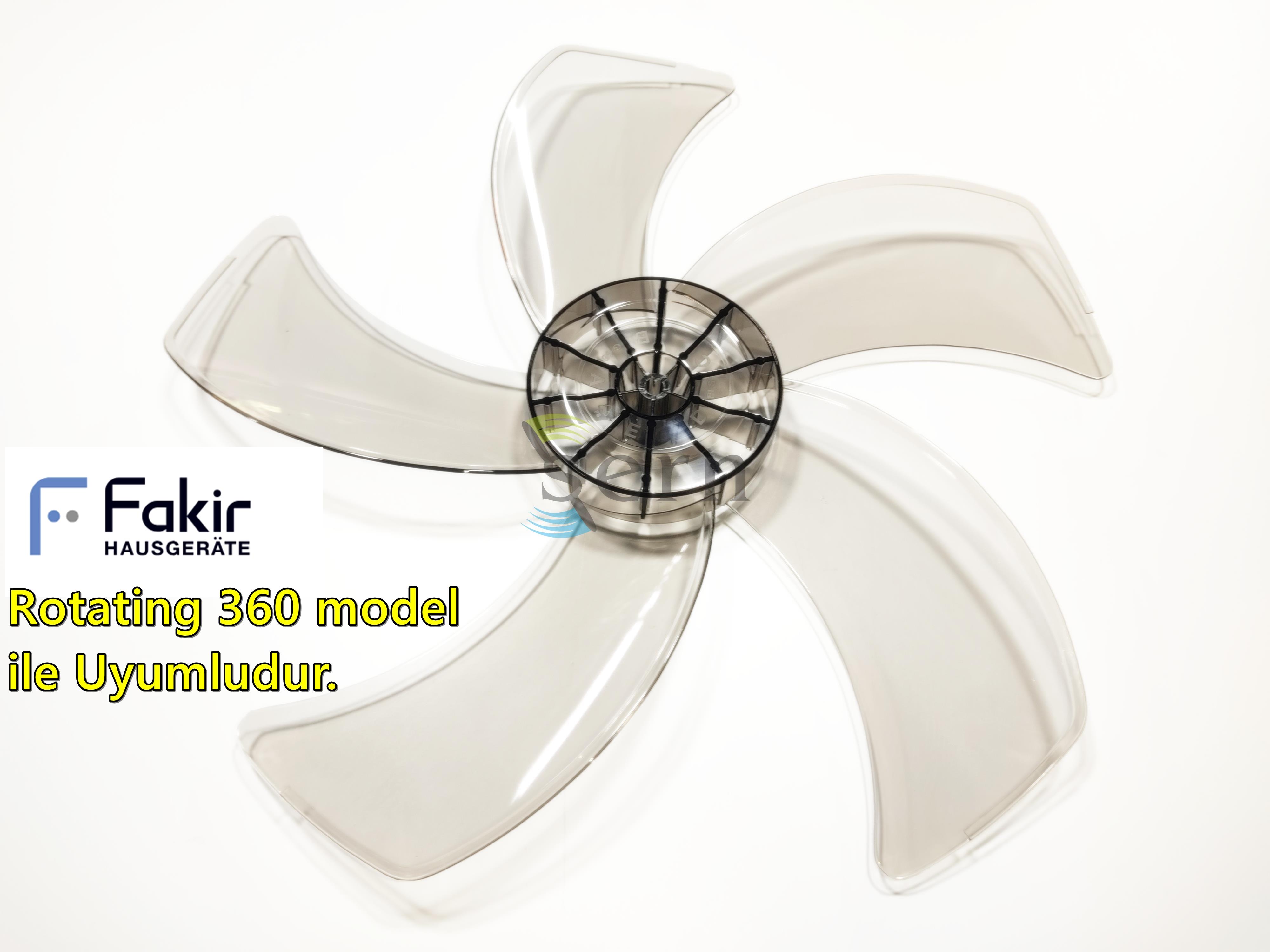 Fakir Rotating 360 Modele Uyumlu Vantilatör Pervanesi 16inç 5 Kanat 38Cm Füme Renk PLS