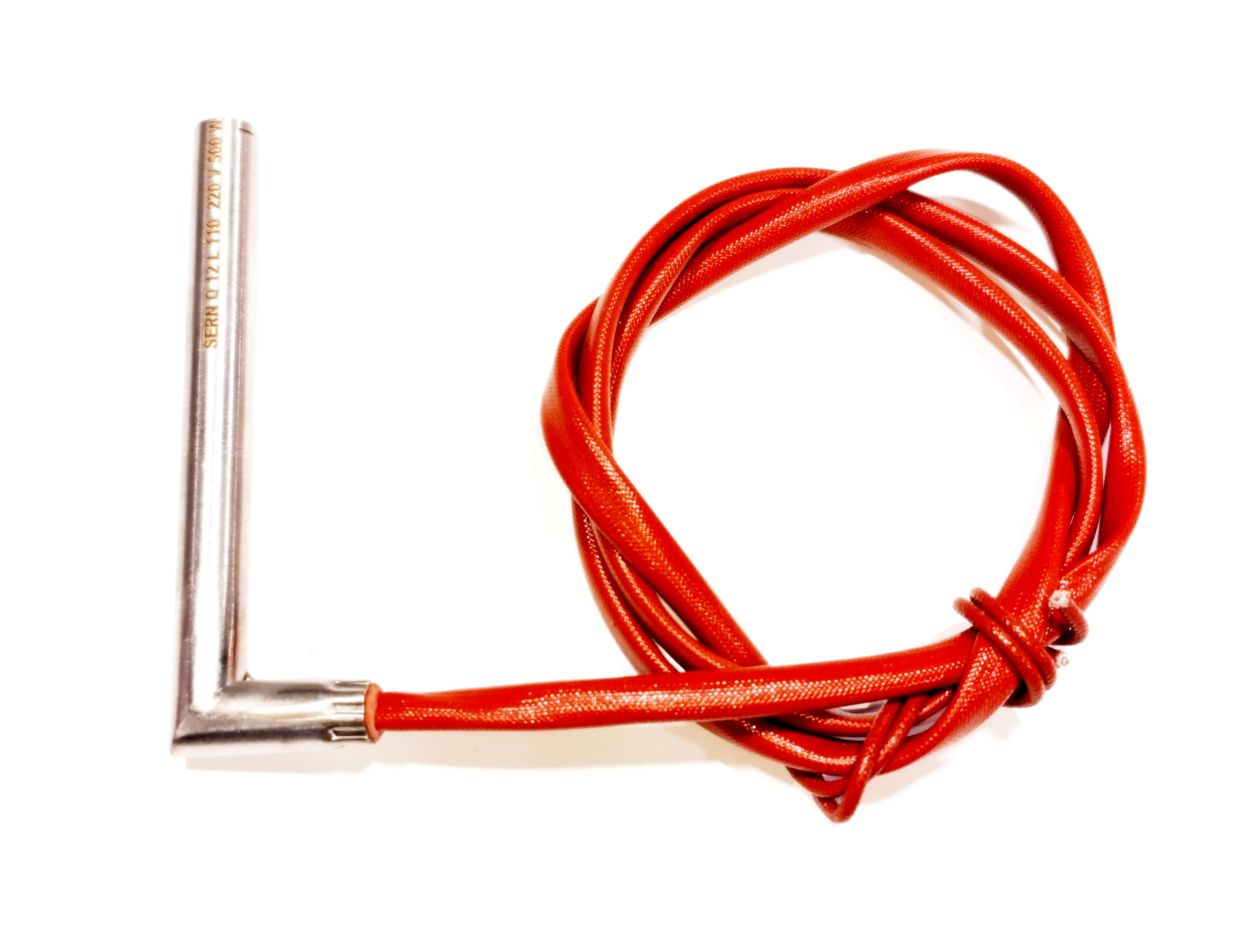 Fişek Isıtıcı Rezistans 12mm kalınlık -11cm boy - 500 Watt - 230V - Dirsekli 1mt Kablolu