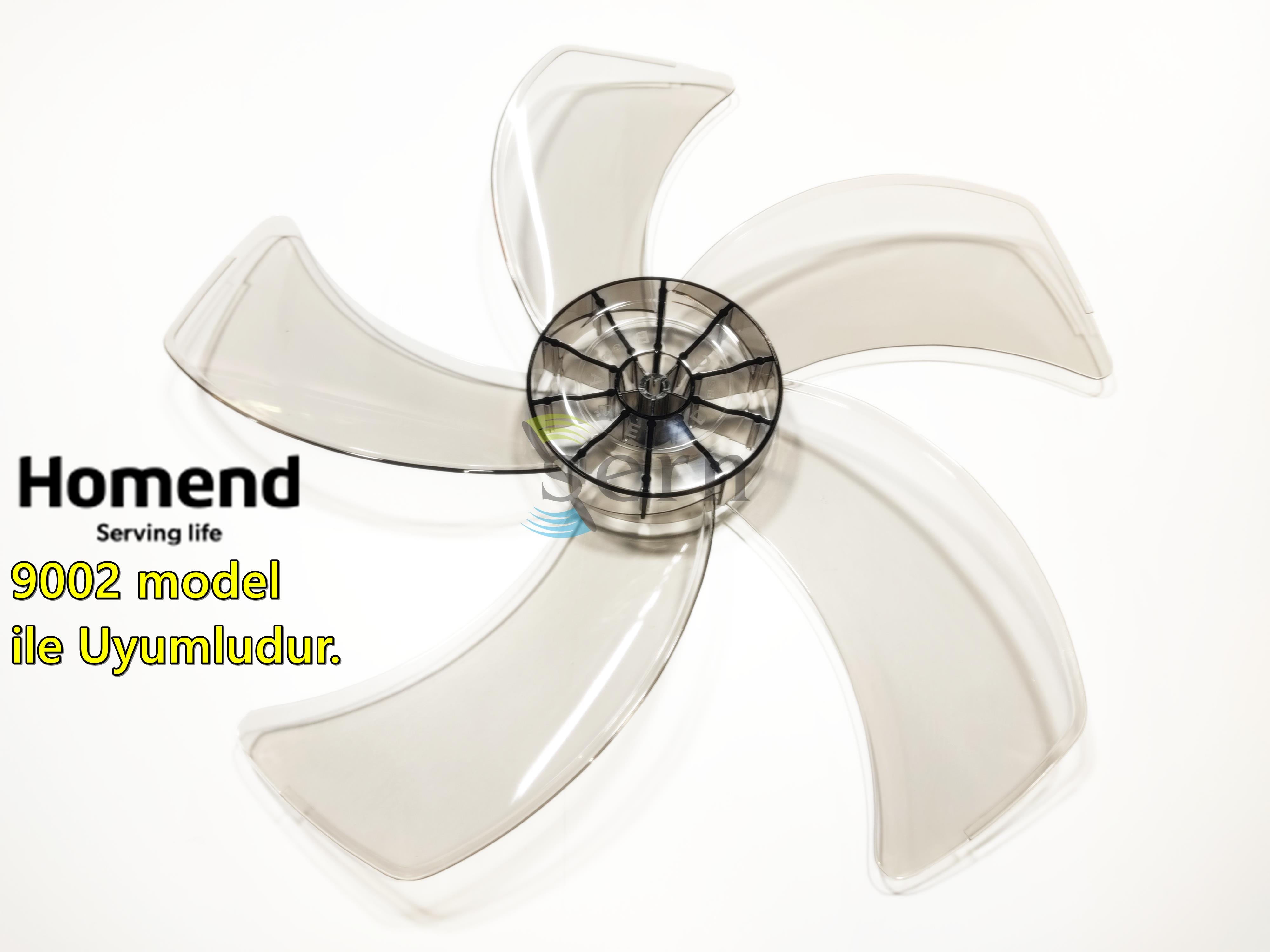 Homend 9002 Modele Uyumlu Vantilatör Pervanesi 16inç 5 Kanat 38Cm Füme Renk PLS