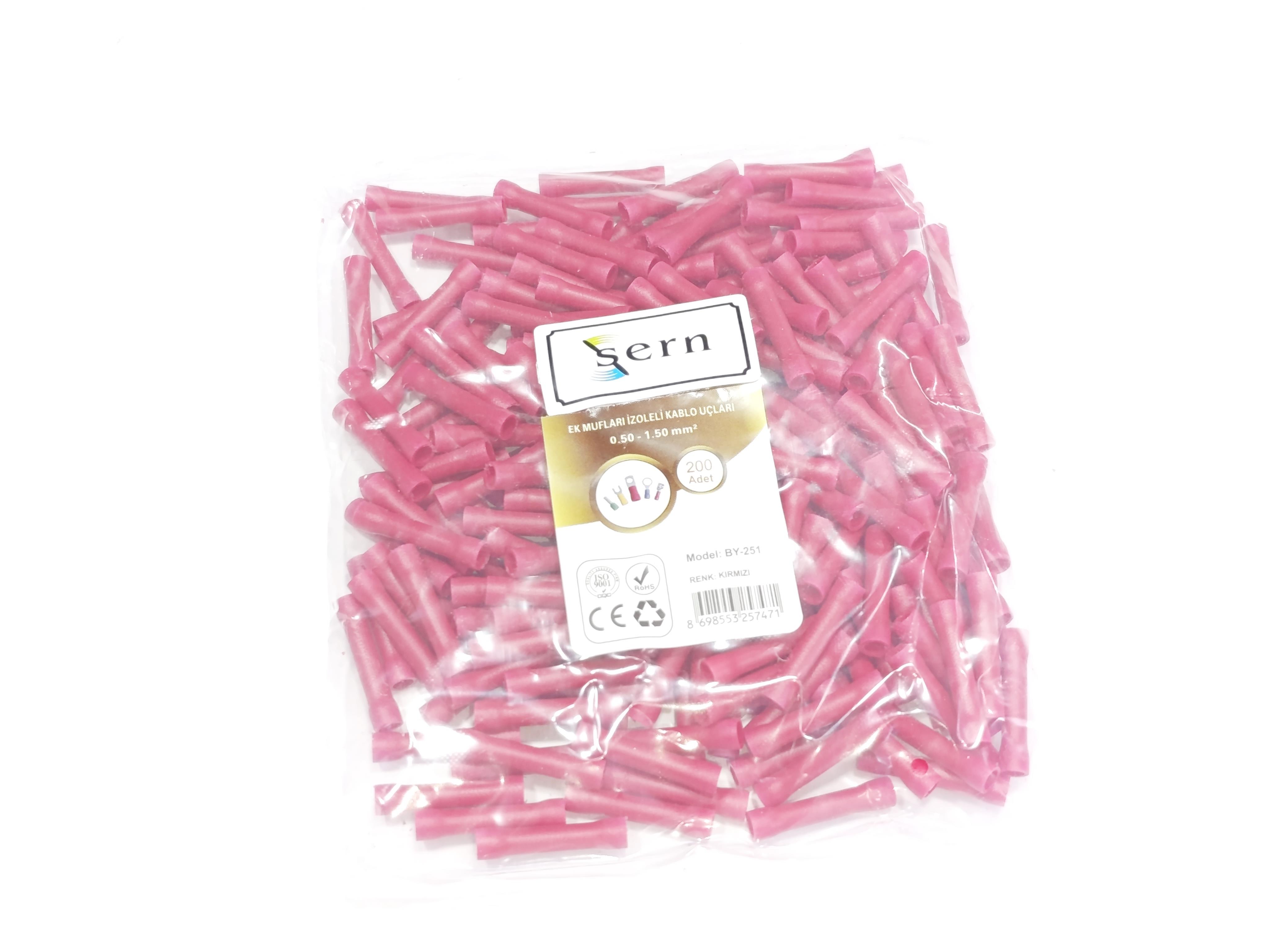 İzoleli Ek Muf Kablo Ucu 0.50-1.50mm² Kırmızı 200 Adet Bağlantı Terminali