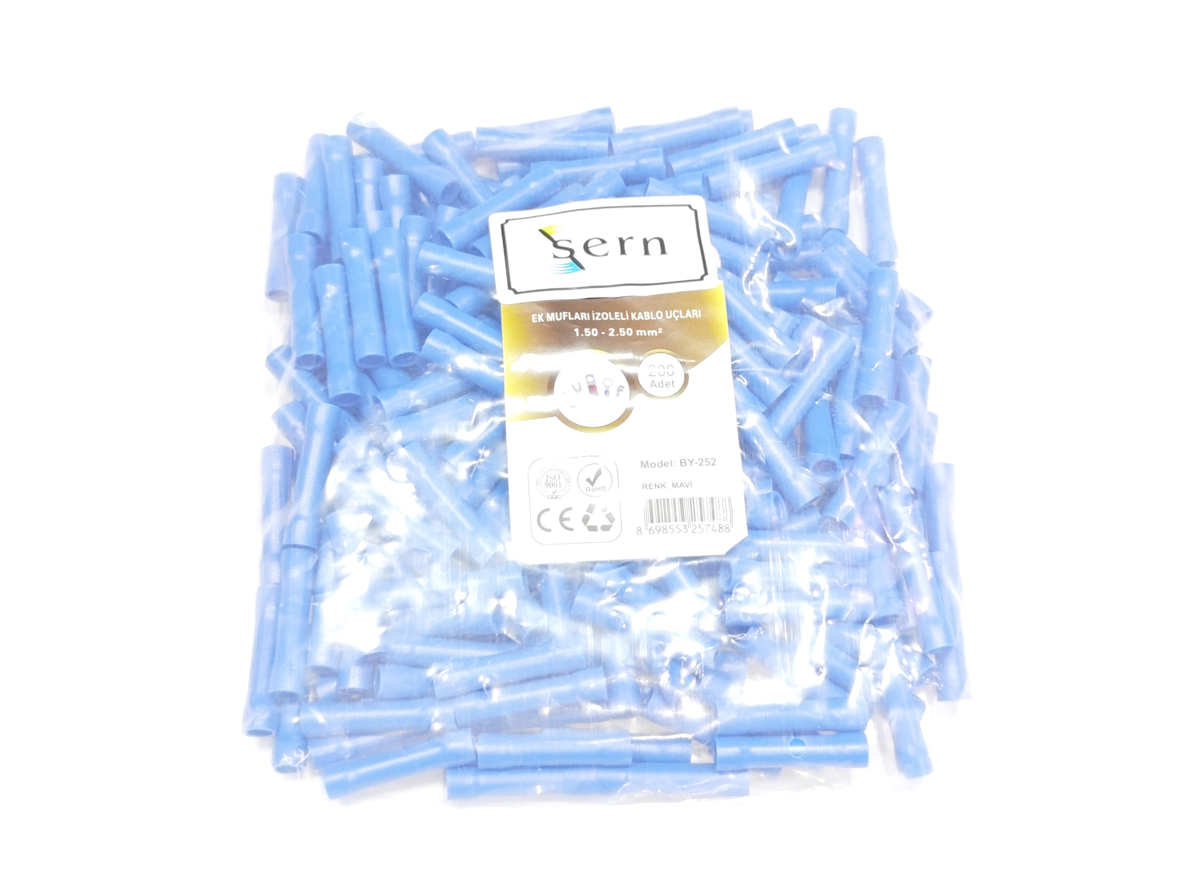 İzoleli Ek Muf Kablo Ucu 1.50-2.50mm² Mavi 200 Adet Bağlantı Terminali