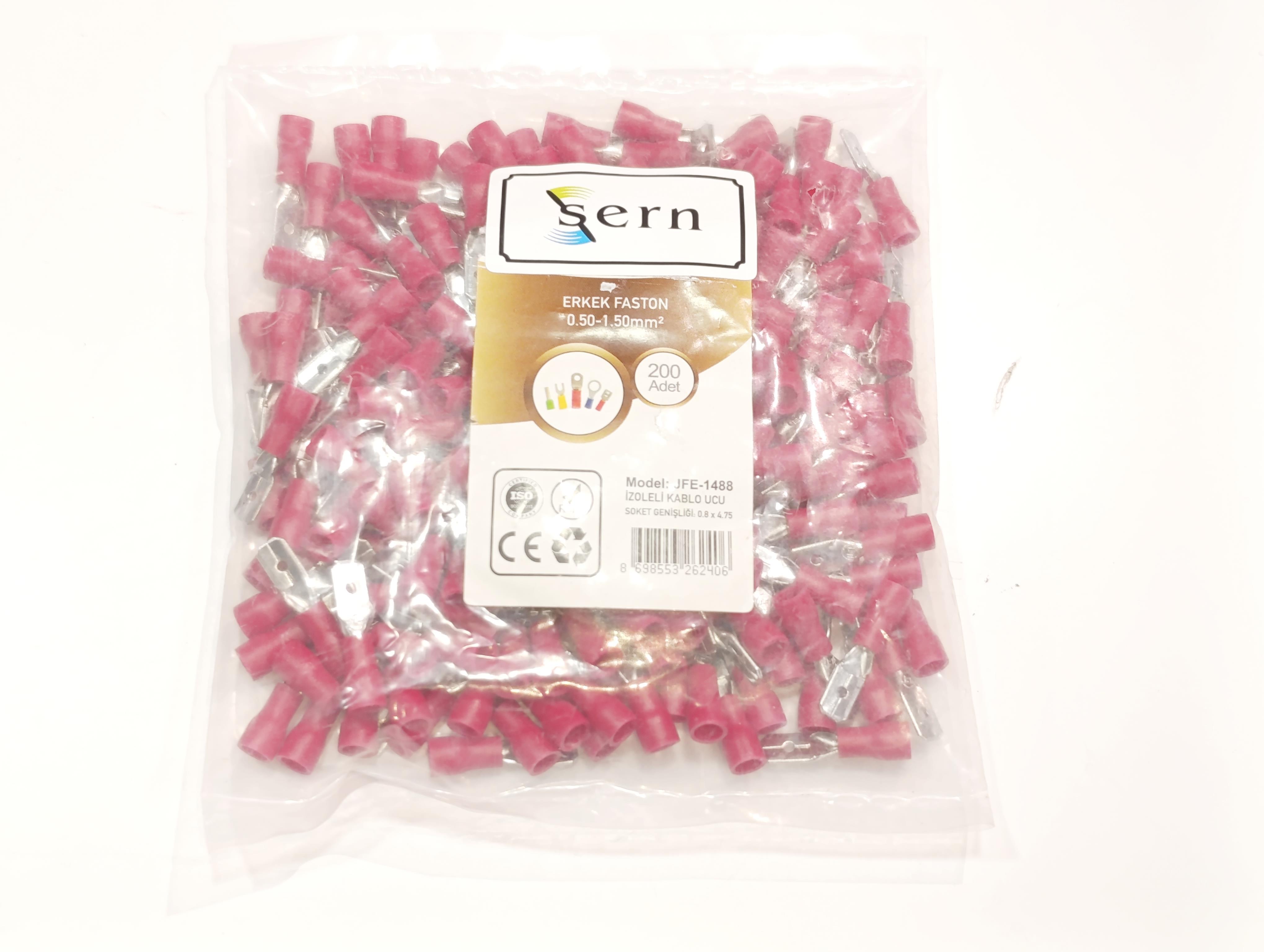 İzoleli Erkek Faston Kablo Ucu 0,8x4,75 0,50-1,50mm² Kırmızı 200 Adet