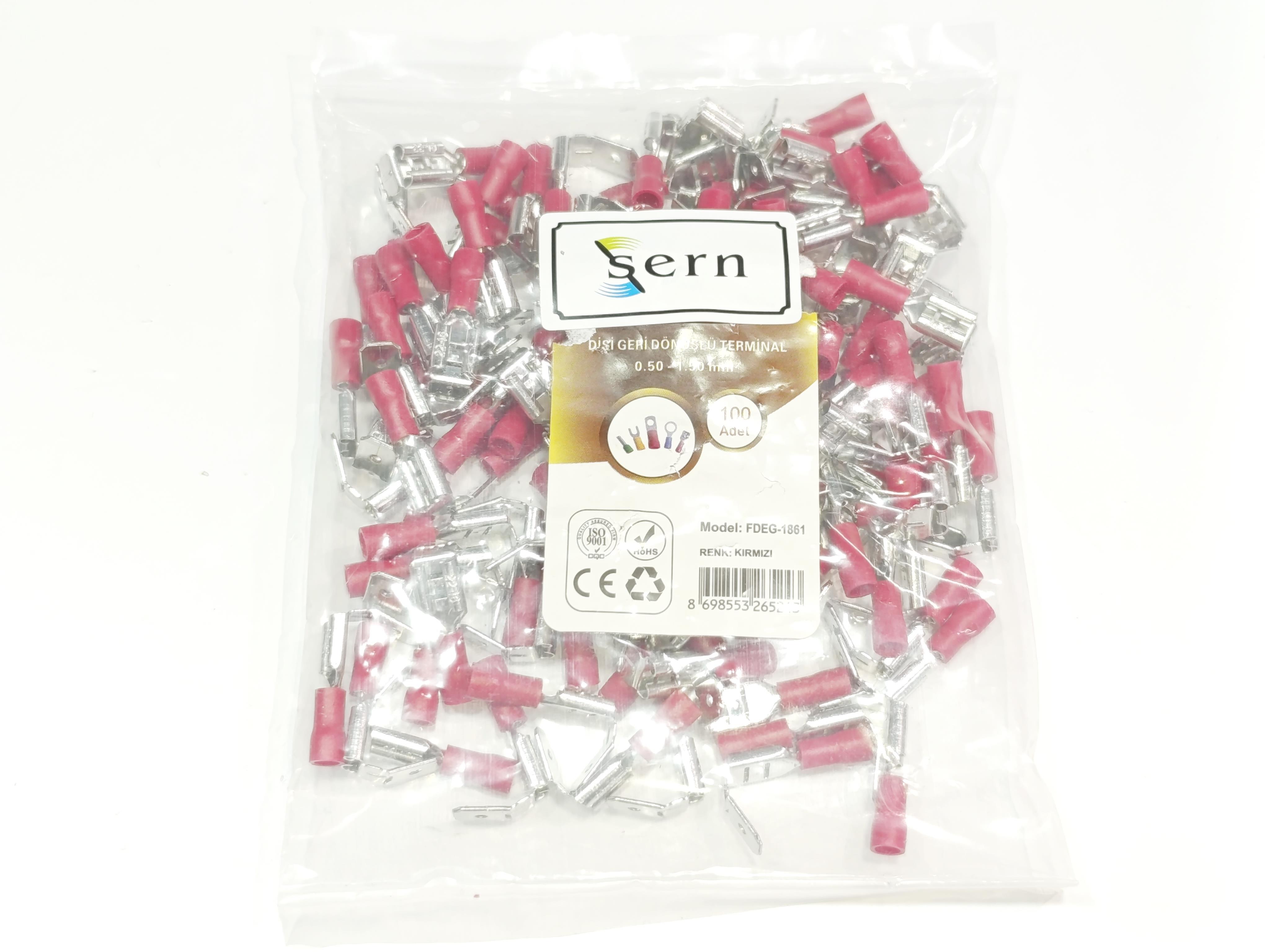 İzoleli Erkek/Dişi Geri Dönüşüm Terminali 0,8x2,80 0,50-1,50mm² Kırmızı 100 Adet