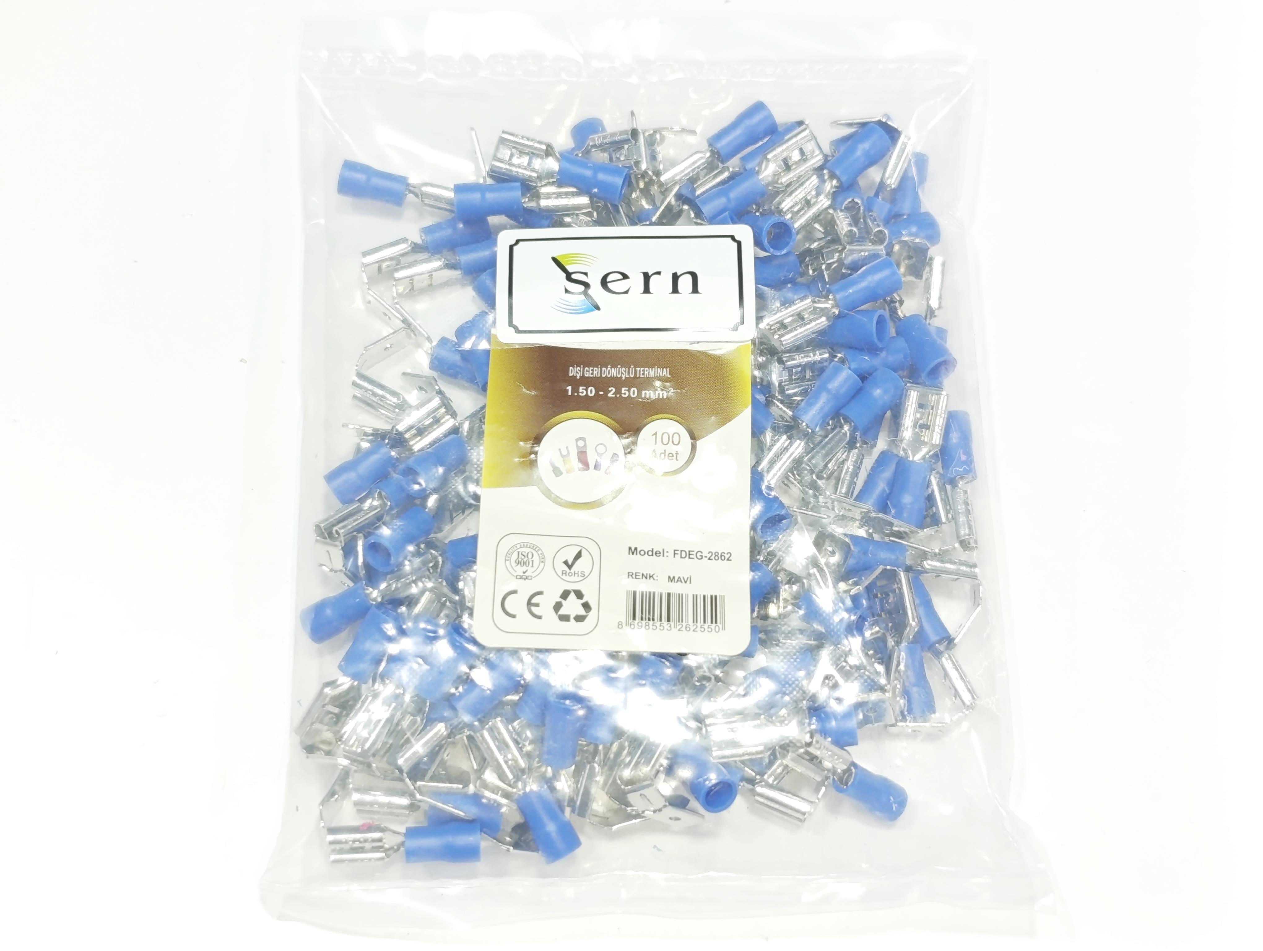 İzoleli Erkek/Dişi Geri Dönüşüm Terminali 0,8x4,75 1,50-2,50mm² Mavi 100 Adet
