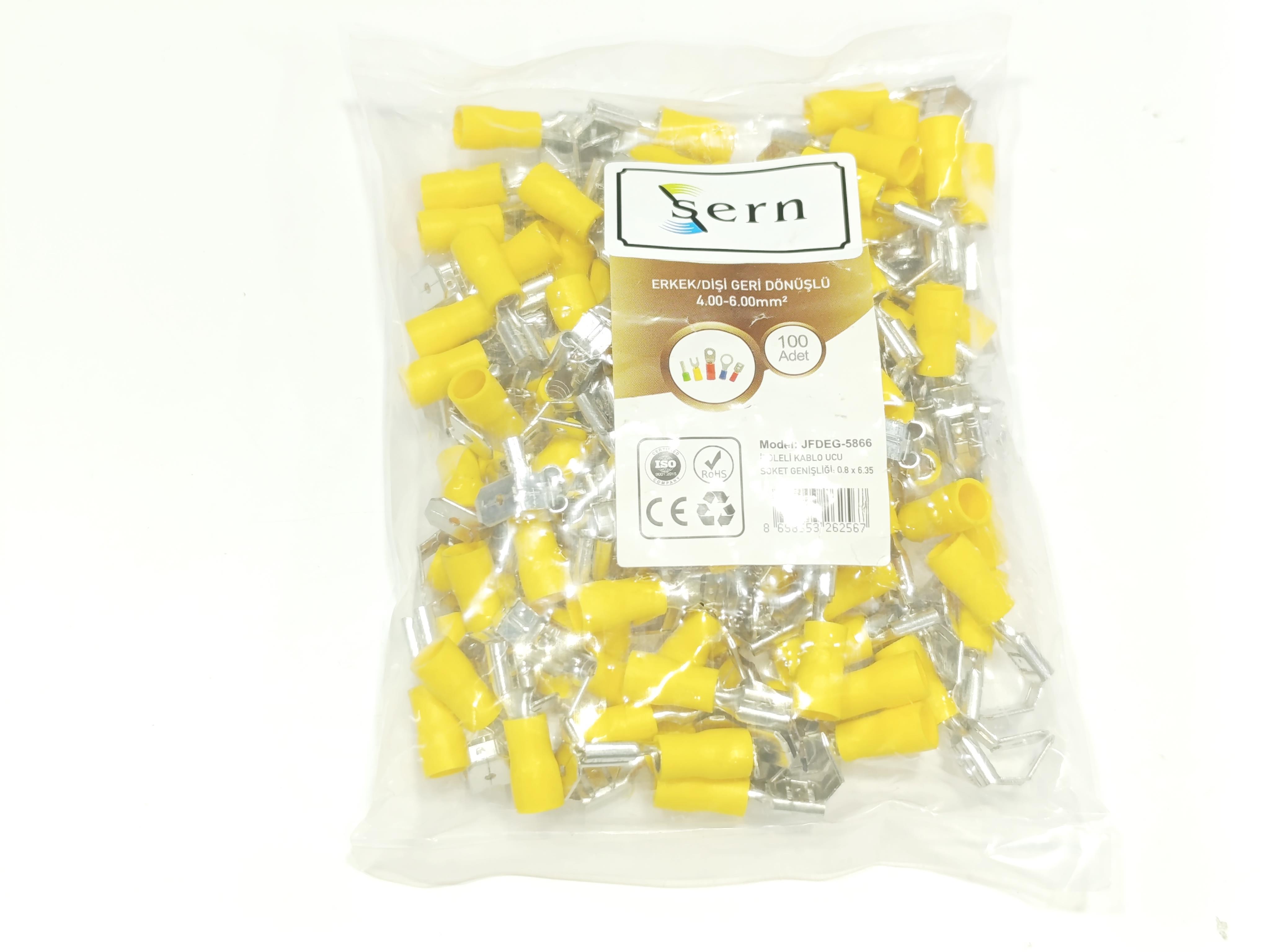 İzoleli Erkek/Dişi Geri Dönüşüm Terminali 0,8x6,35 4-6mm² Sarı 100 Adet
