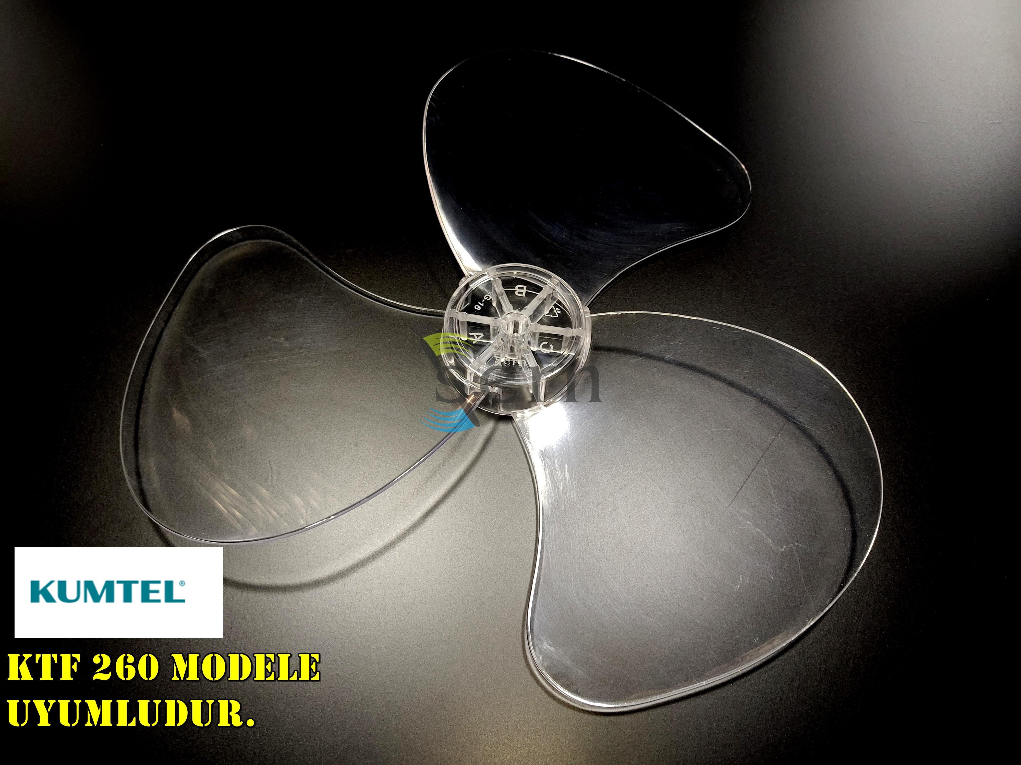 Kumtel KTF 260 Modele Uyumlu Vantilatör Pervanesi  3 kanat 36cm Sert 16inç Şeffaf