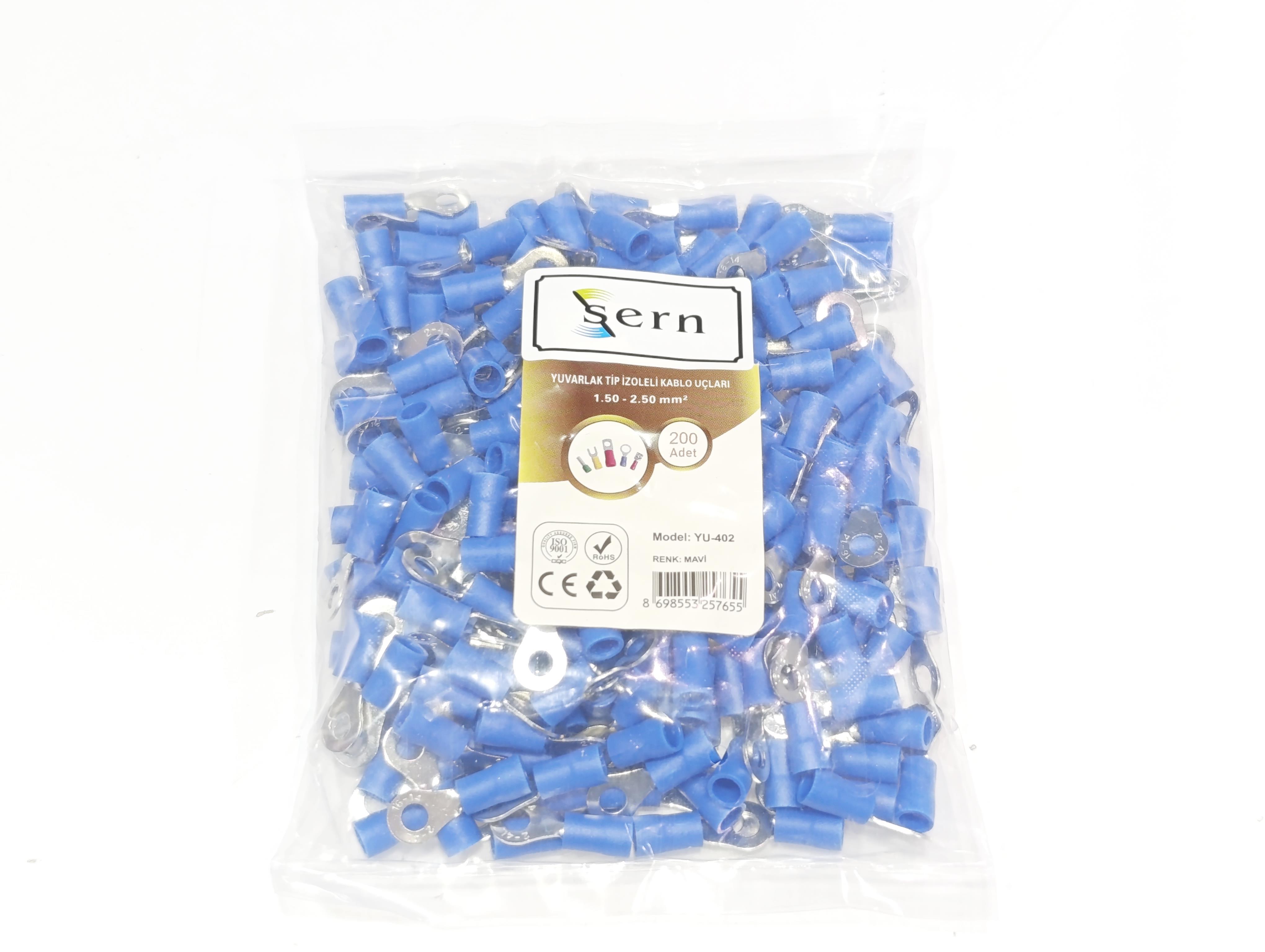 M4 Yuvarlak İzoleli Kablo Ucu 1.50-2.50mm² Mavi 200 Adet Bağlantı Pabucu Terminal