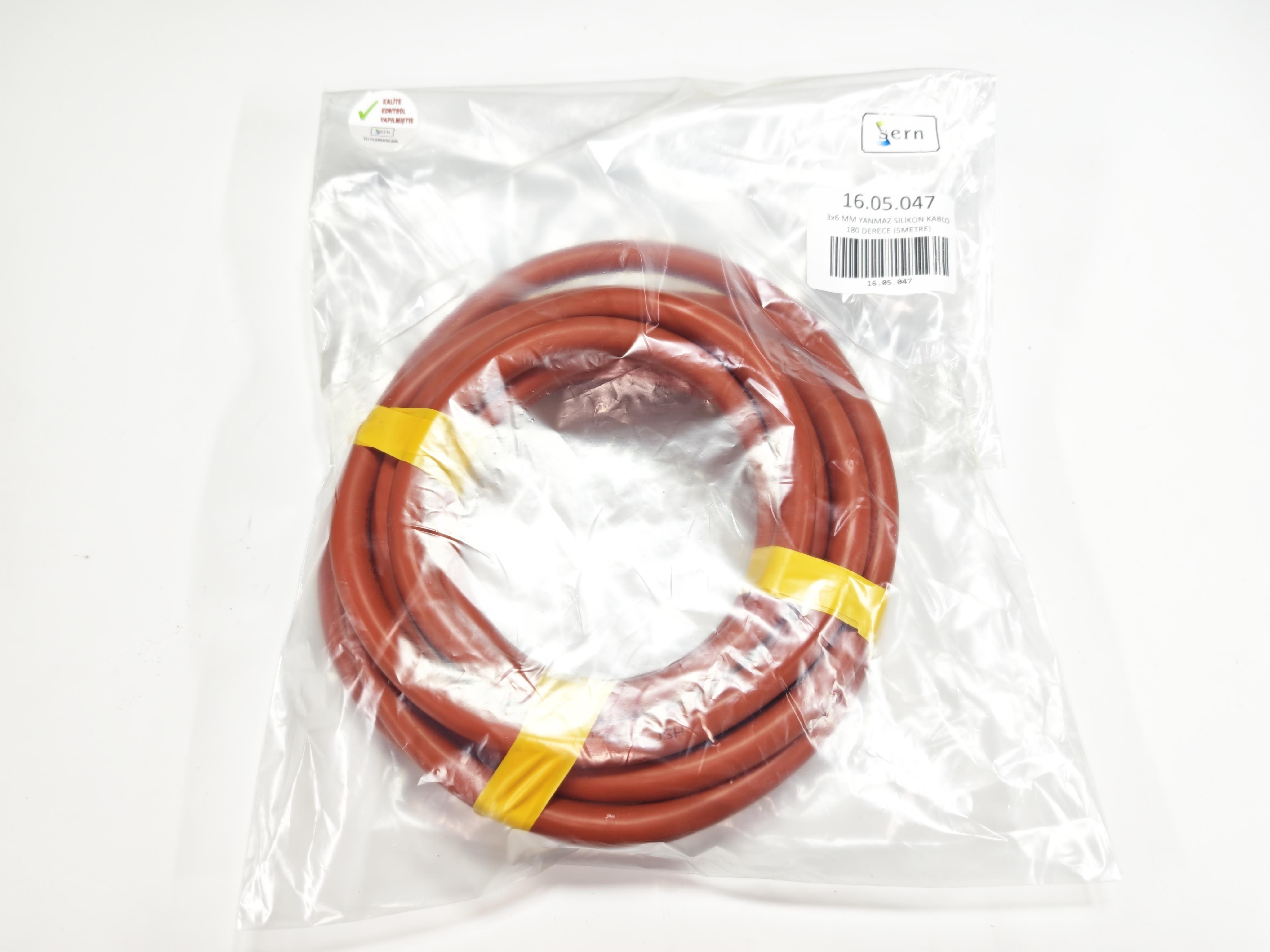 SERN 3x6mm Yanmaz Silikon Kablo TTR Bakır Kırmızı Renk 180 Derece (5 Metre Fişsiz)