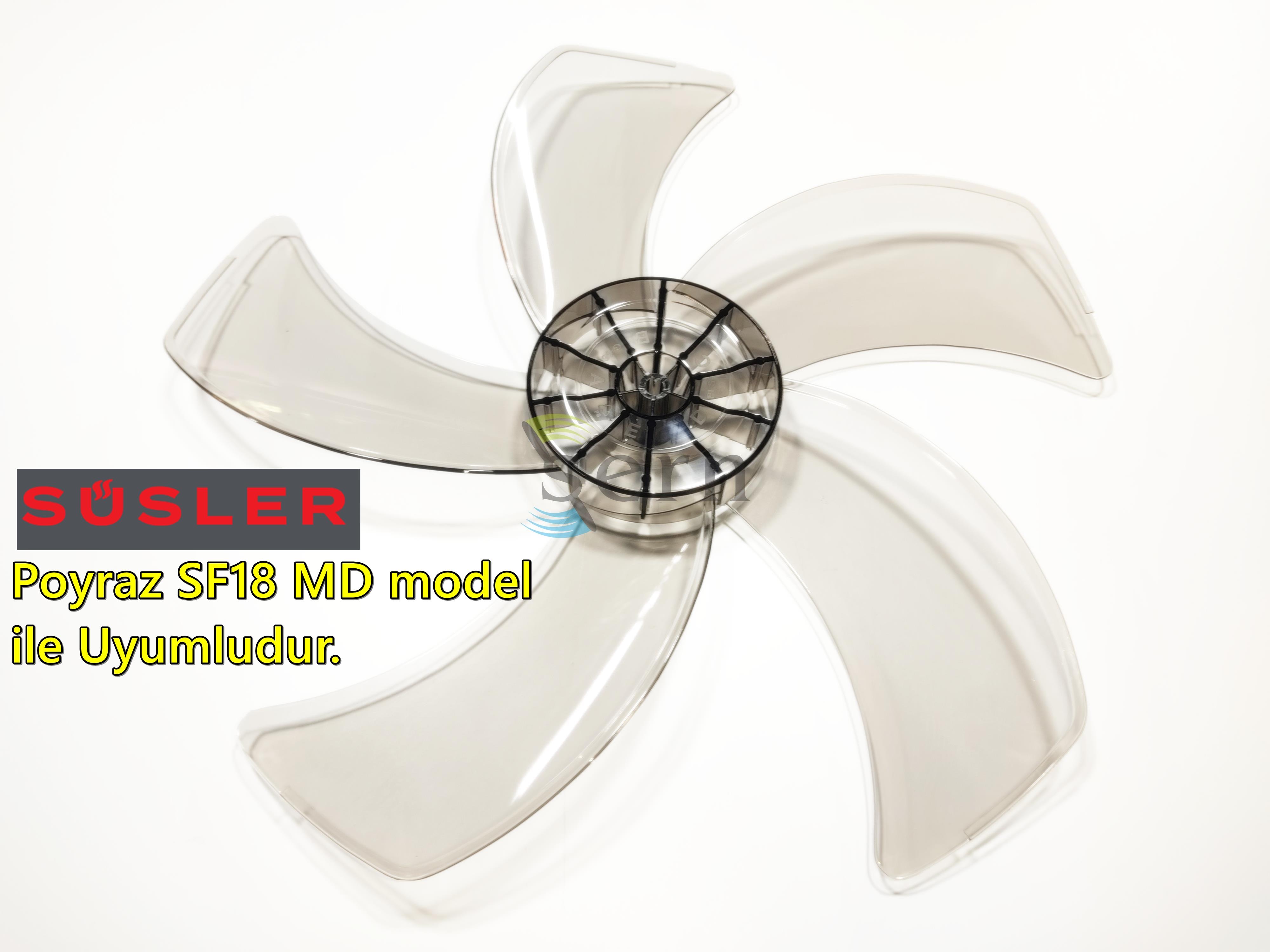 Süsler Poyraz SF18 MD Modele Uyumlu Vantilatör Pervanesi 16inç 5 Kanat 38Cm Füme Renk PLS