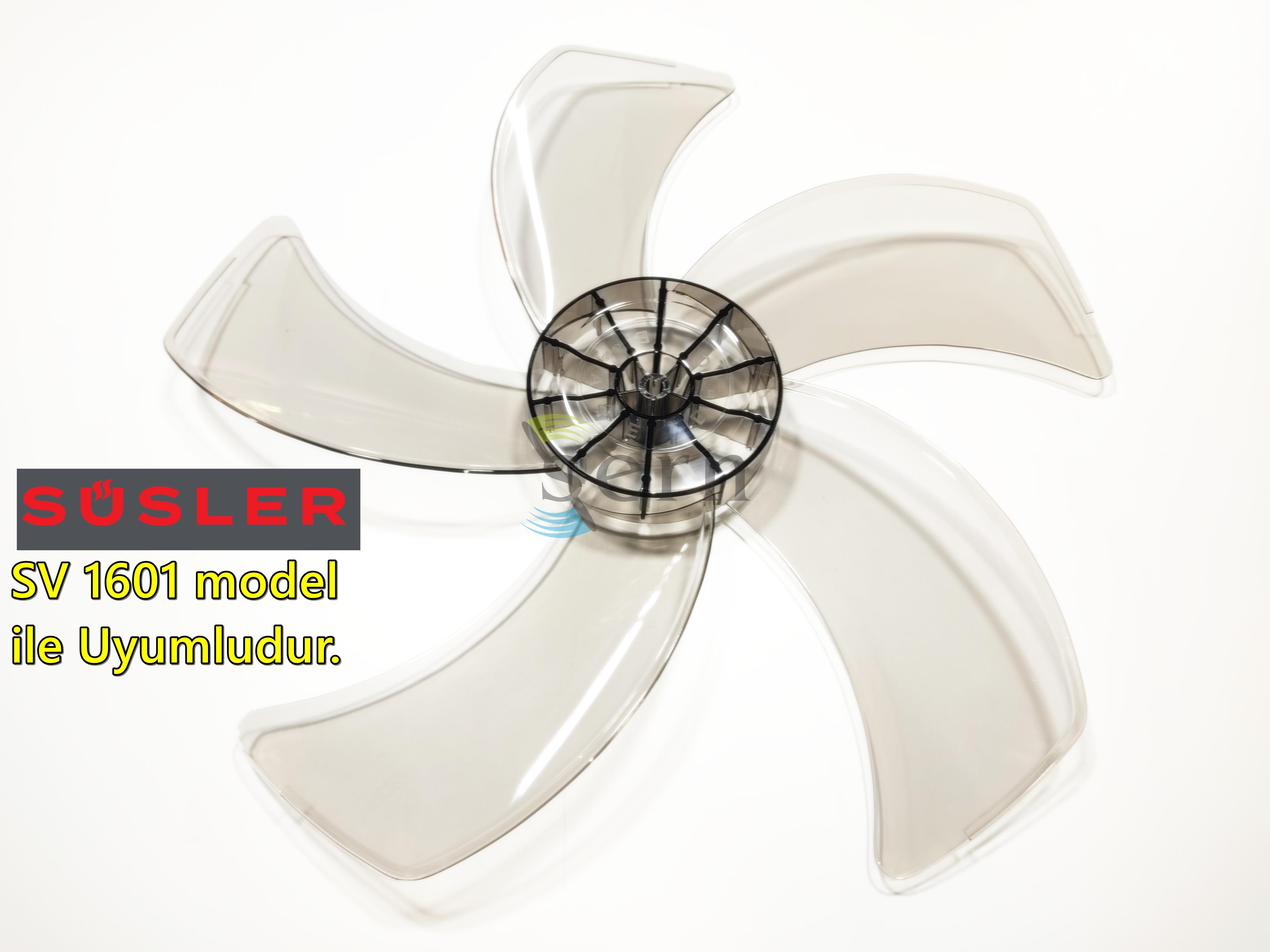Süsler SV 1601 Modele Uyumlu Vantilatör Pervanesi 16inç 5 Kanat 38Cm Füme Renk PLS