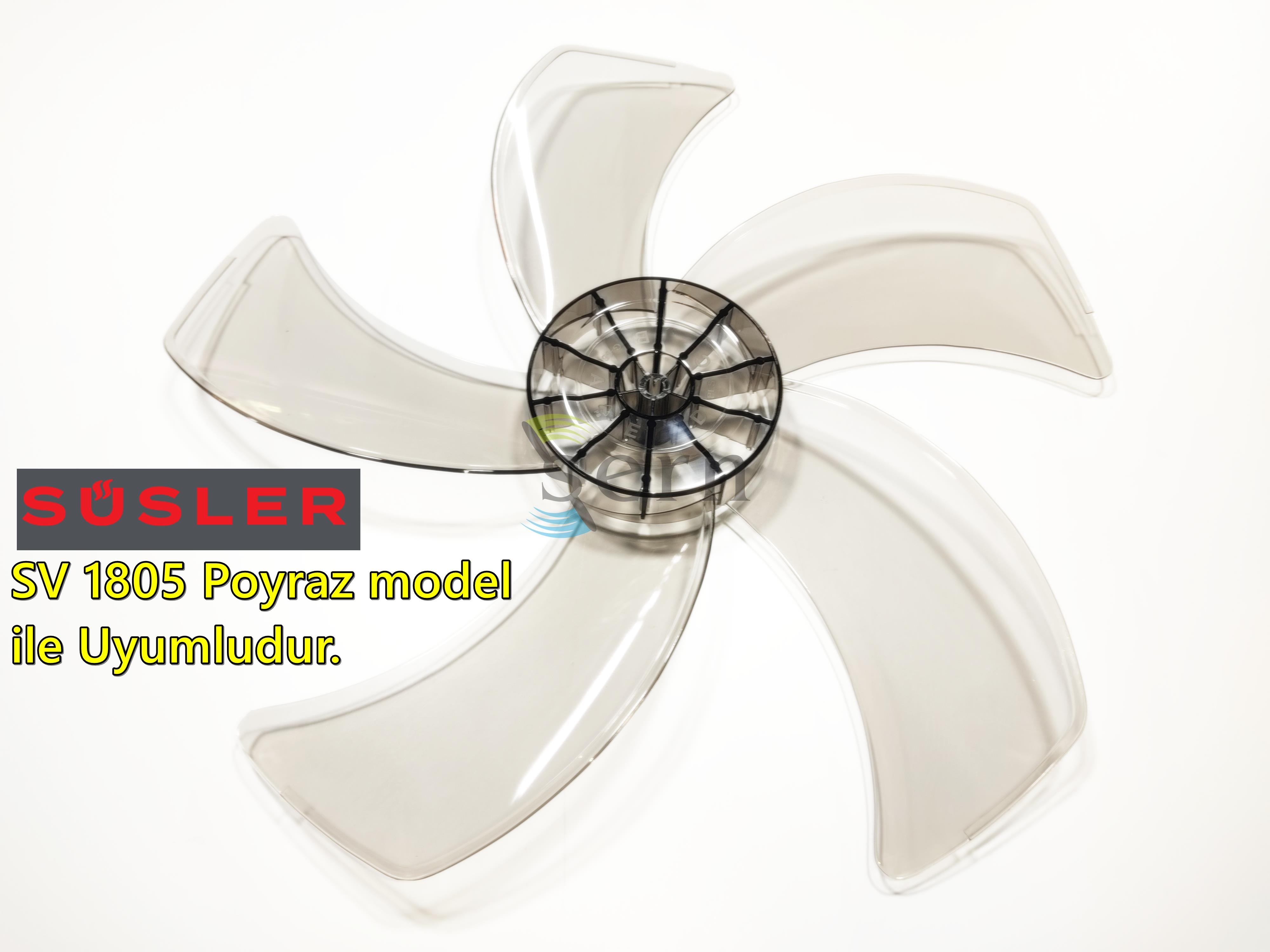 Süsler SV 1805 Poyraz Modele Uyumlu Vantilatör Pervanesi 16inç 5 Kanat 38Cm Füme Renk PLS