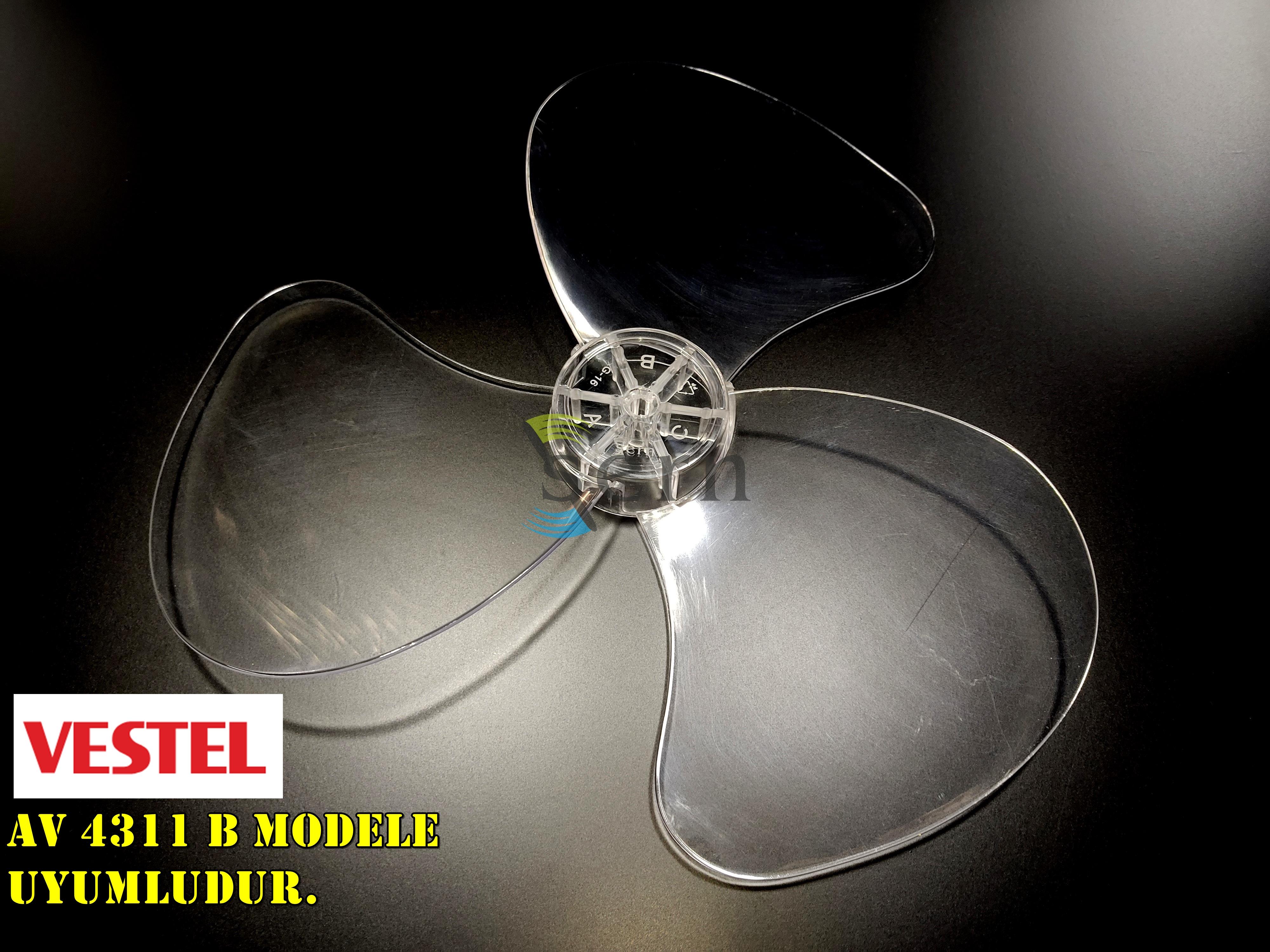 Vestel AV 4311 B Modele Uyumlu Vantilatör Pervanesi  3 kanat 36cm Sert 16inç Şeffaf