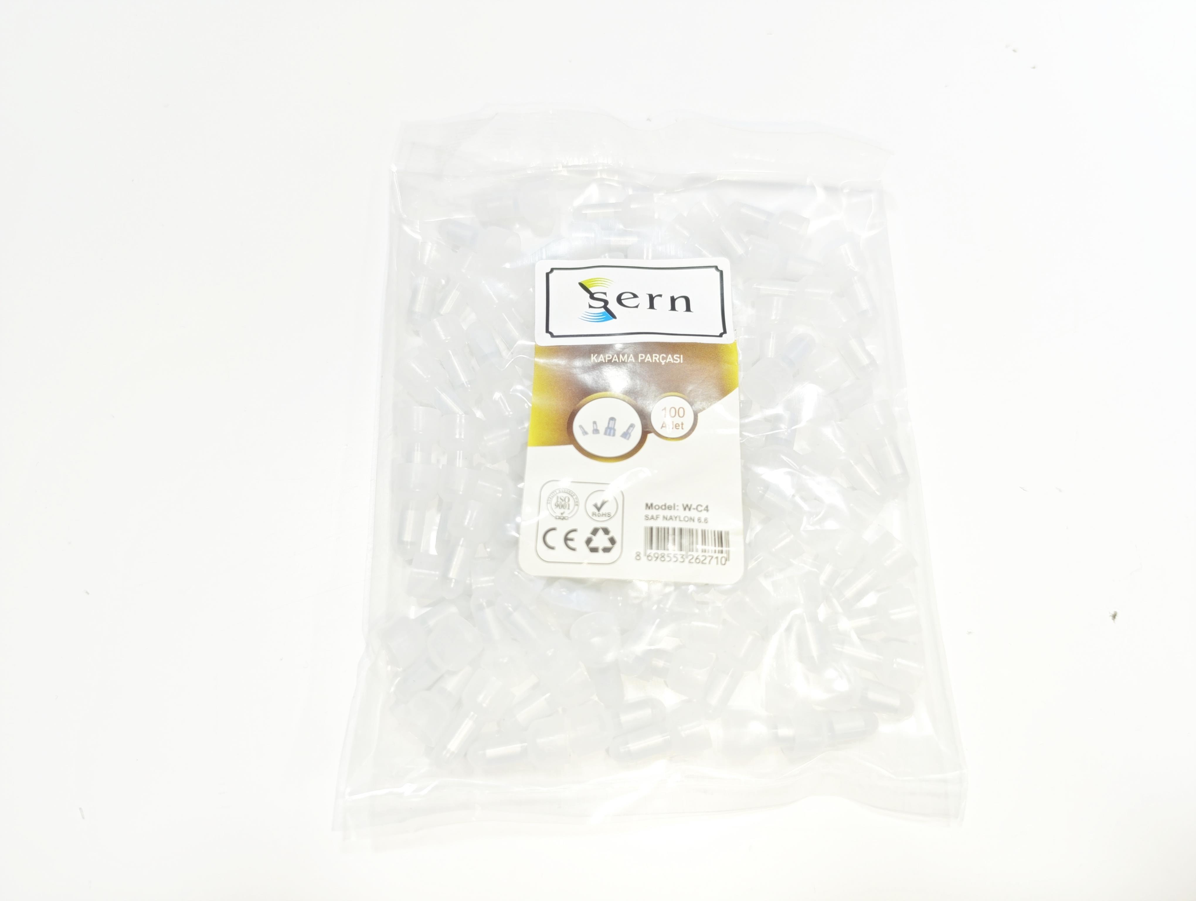 W-C4 Beyaz Plastik Kapama Parçası – 1 Paket – 100 Adet