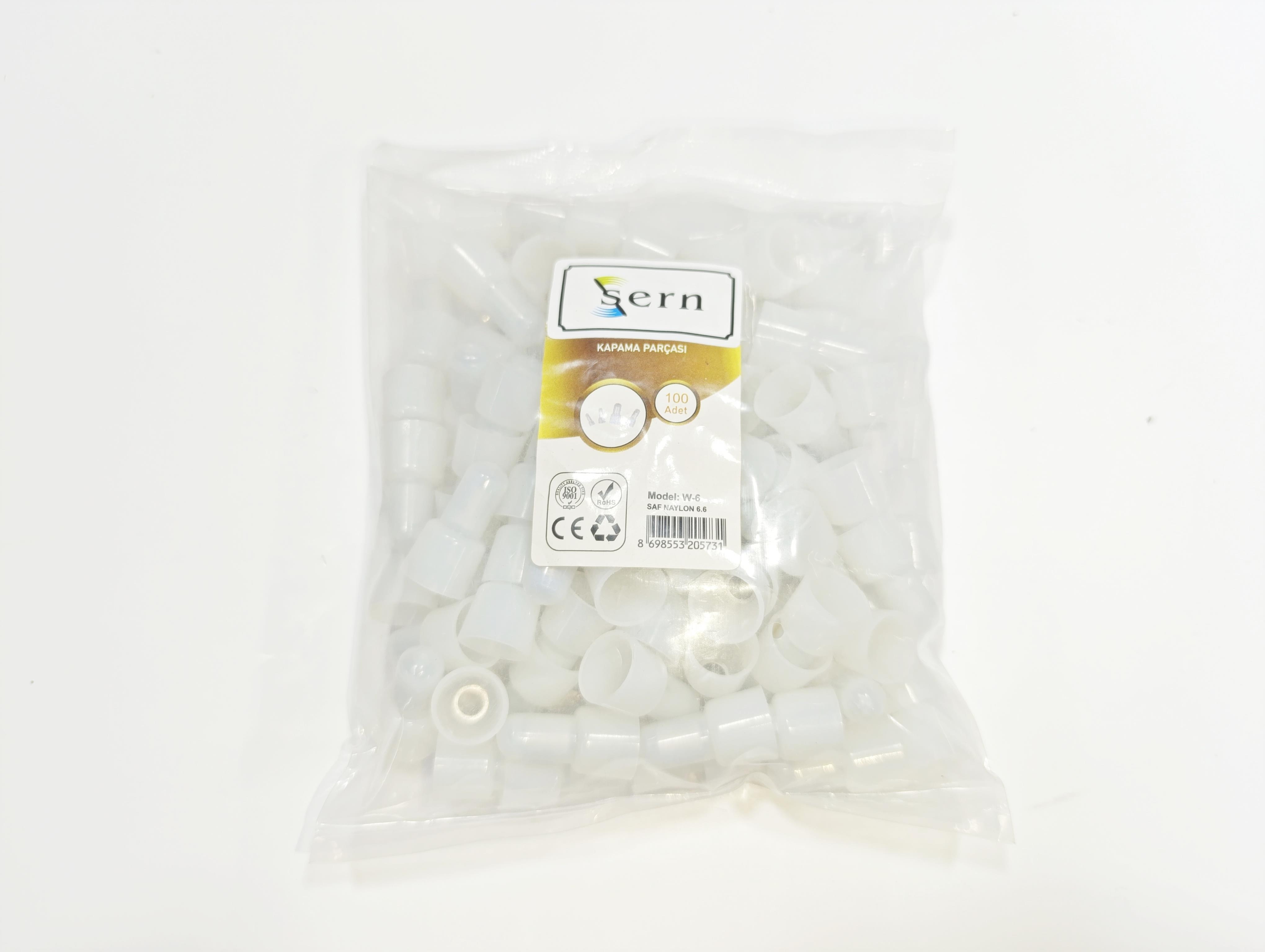 W-C6 Beyaz Plastik Kapama Parçası – 1 Paket – 100 Adet
