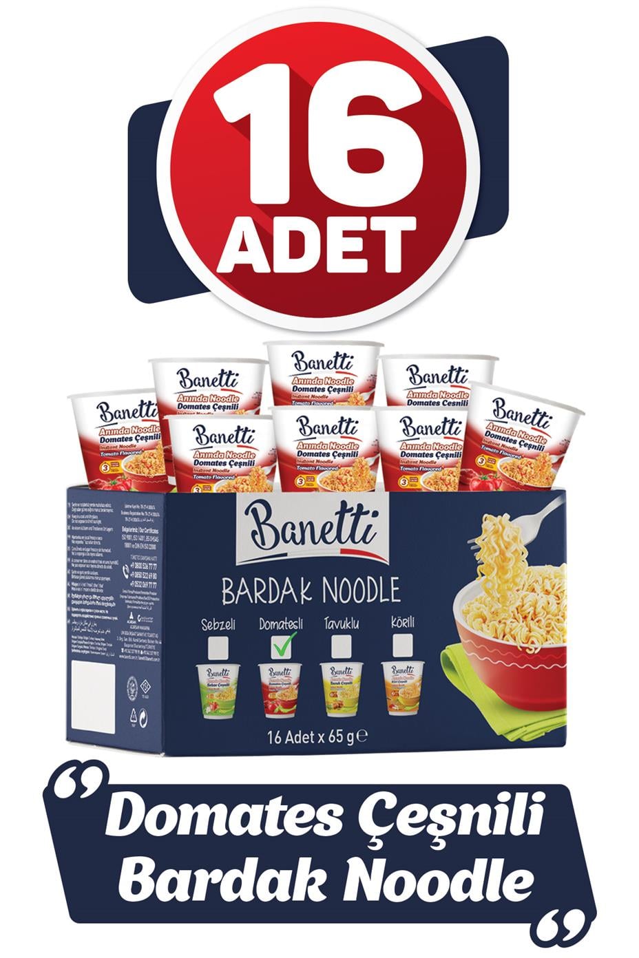 Banetti Bardak Noodle Domates Çeşnili 16 Adet