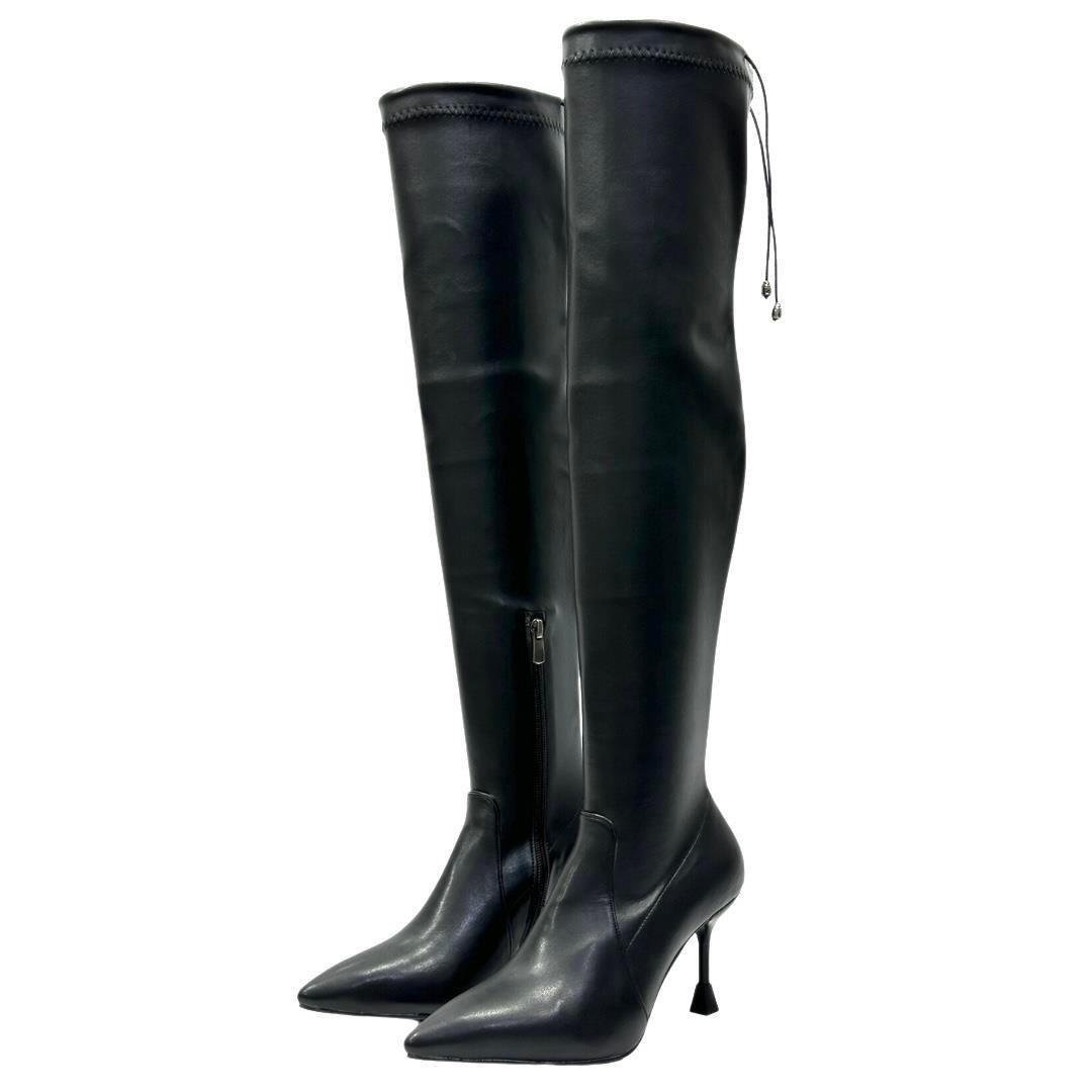8 Cm Tasarım Topuklu Diz Üstü Strec Stiletto Çizme