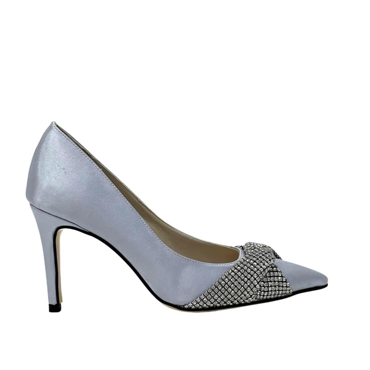 Gri Büzgülü Gerçek Taş İşlemeli 10 Cm Rahat Topuklu Stiletto