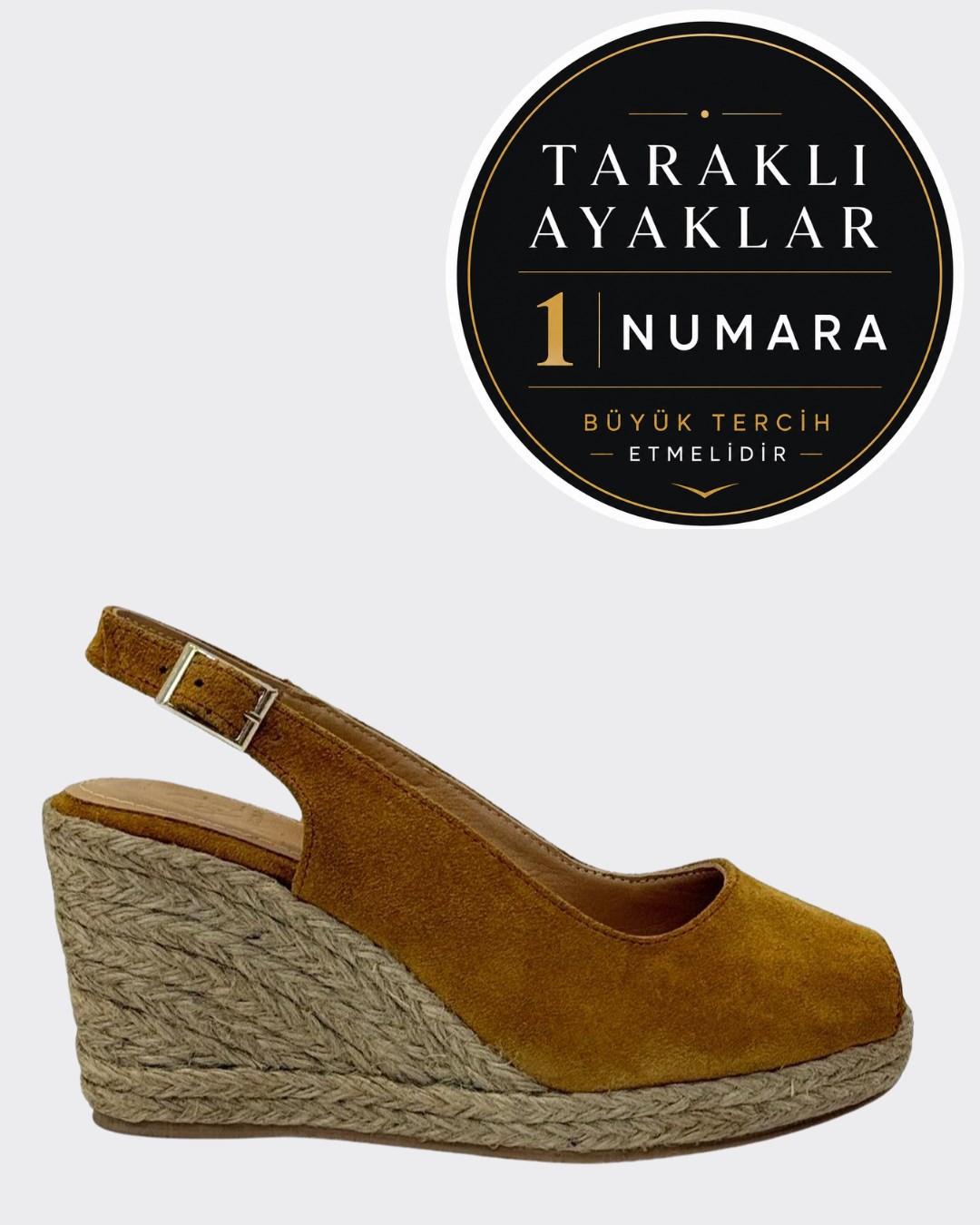 Hakiki Deri Dolgu Topuk Burnu Açık Espadril