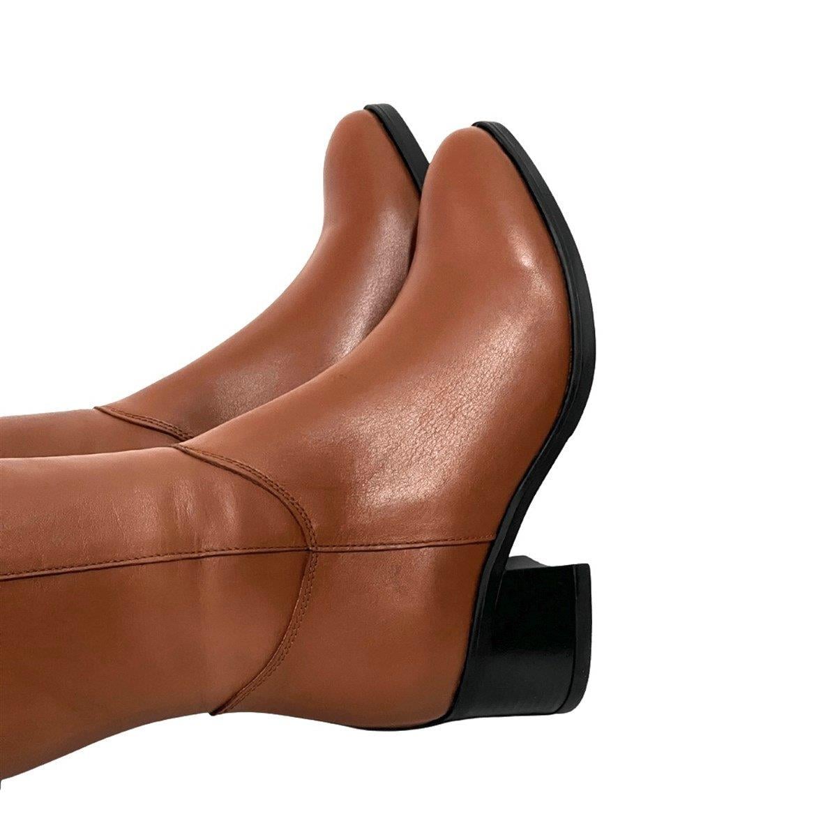 Hakiki Deri Sade 6 Cm Rahat Topuklu Çizme
