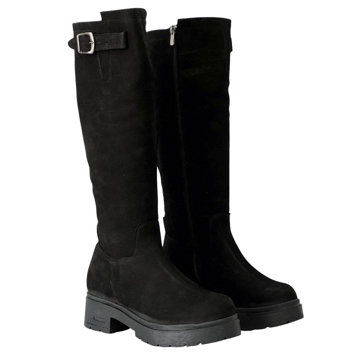 Hakiki Nubuk Deri 4 Cm Topuklu Sade Çizme