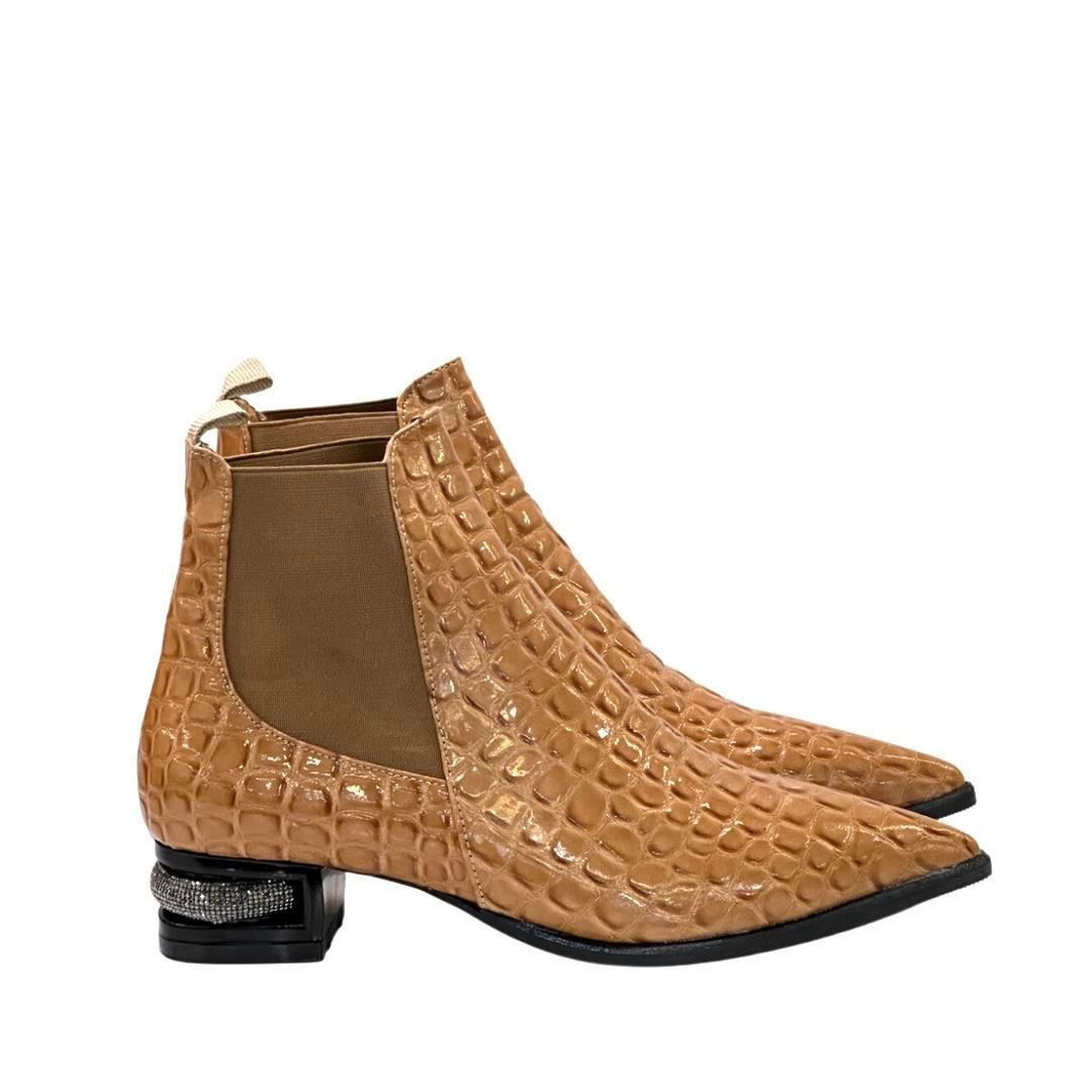 Krokodil Baskı Bilek Boy Tasarım Topuklu Bot