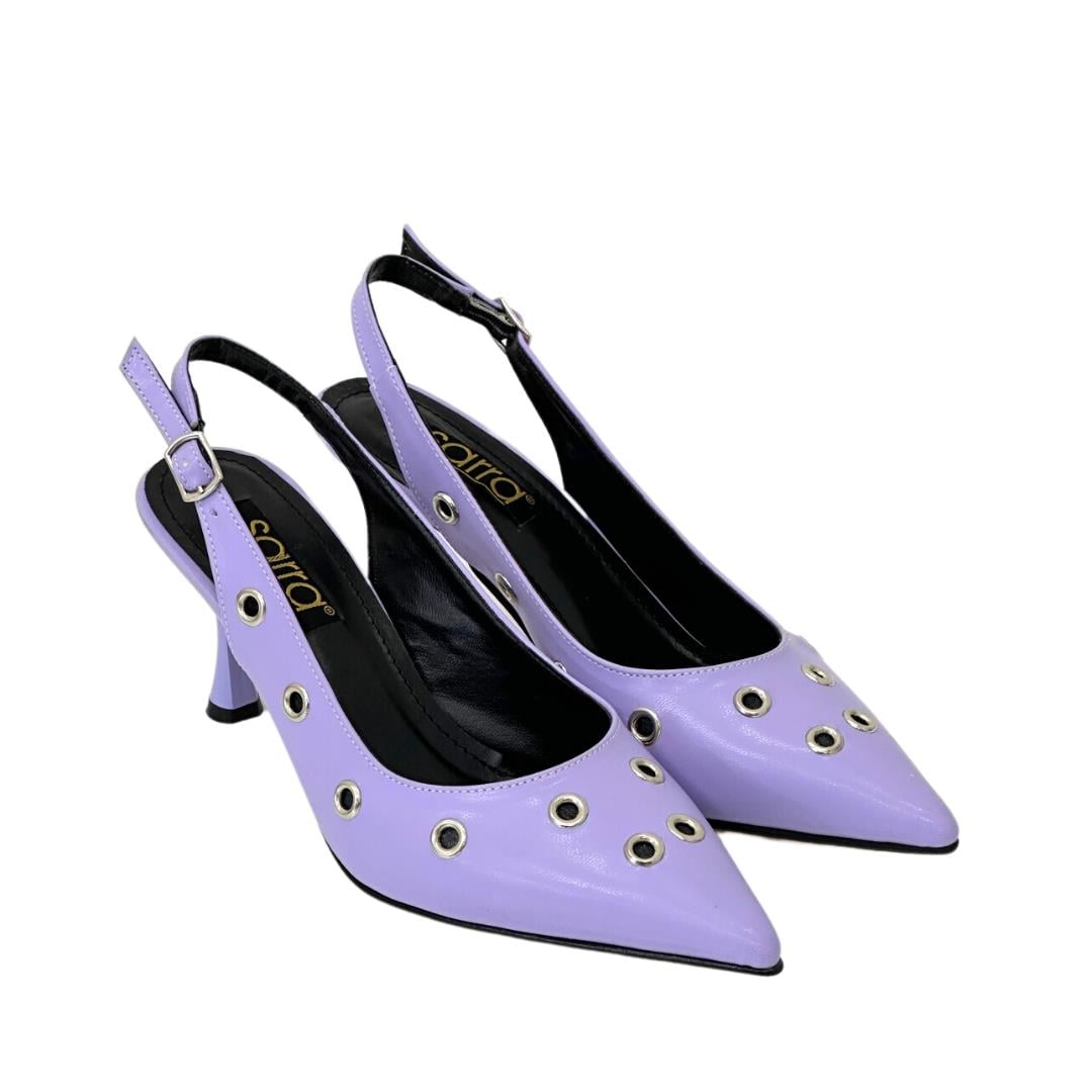 Kuş Gözü Tasarımlı Arkası Açık 8 Cm Rahat Topuklu Stiletto