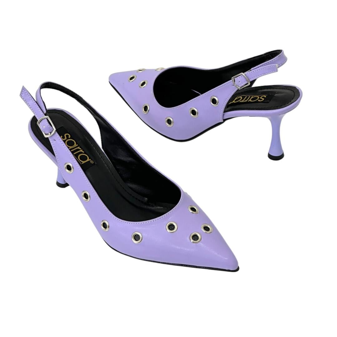Kuş Gözü Tasarımlı Arkası Açık 8 Cm Rahat Topuklu Stiletto
