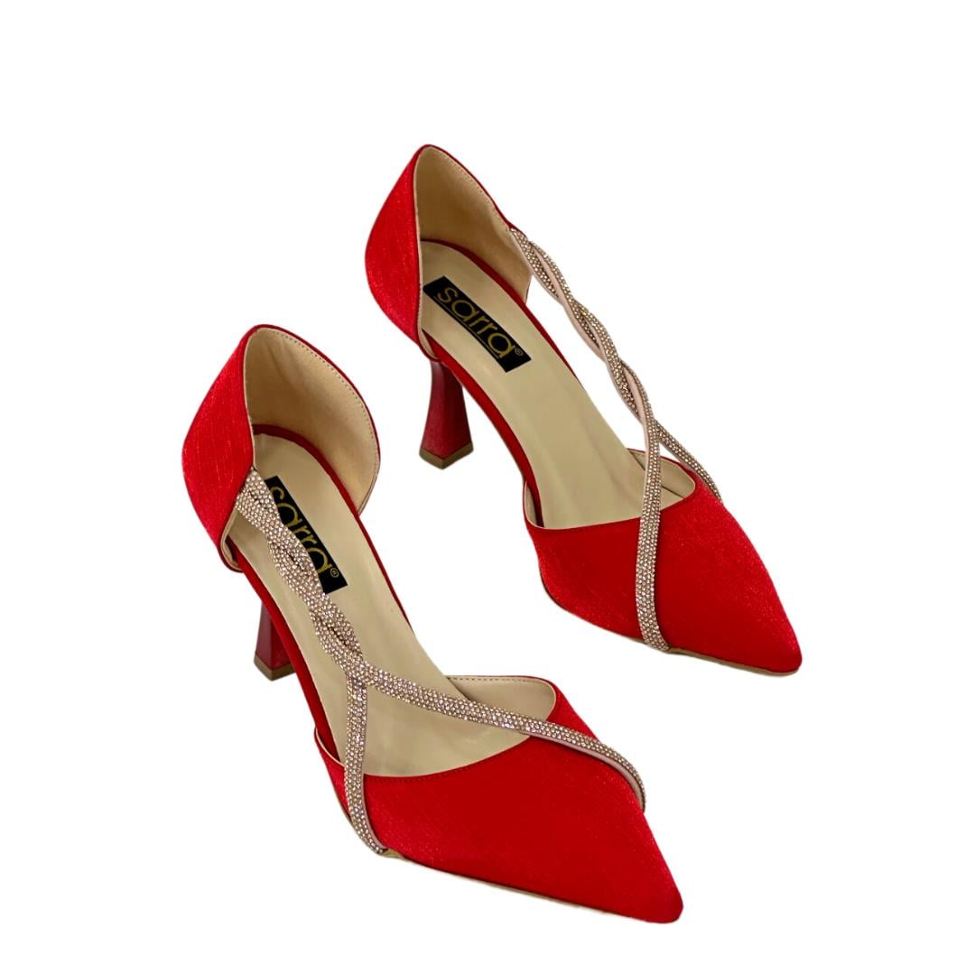 Sade Saten Büzgü Gerçek Taş Bantlı Stiletto