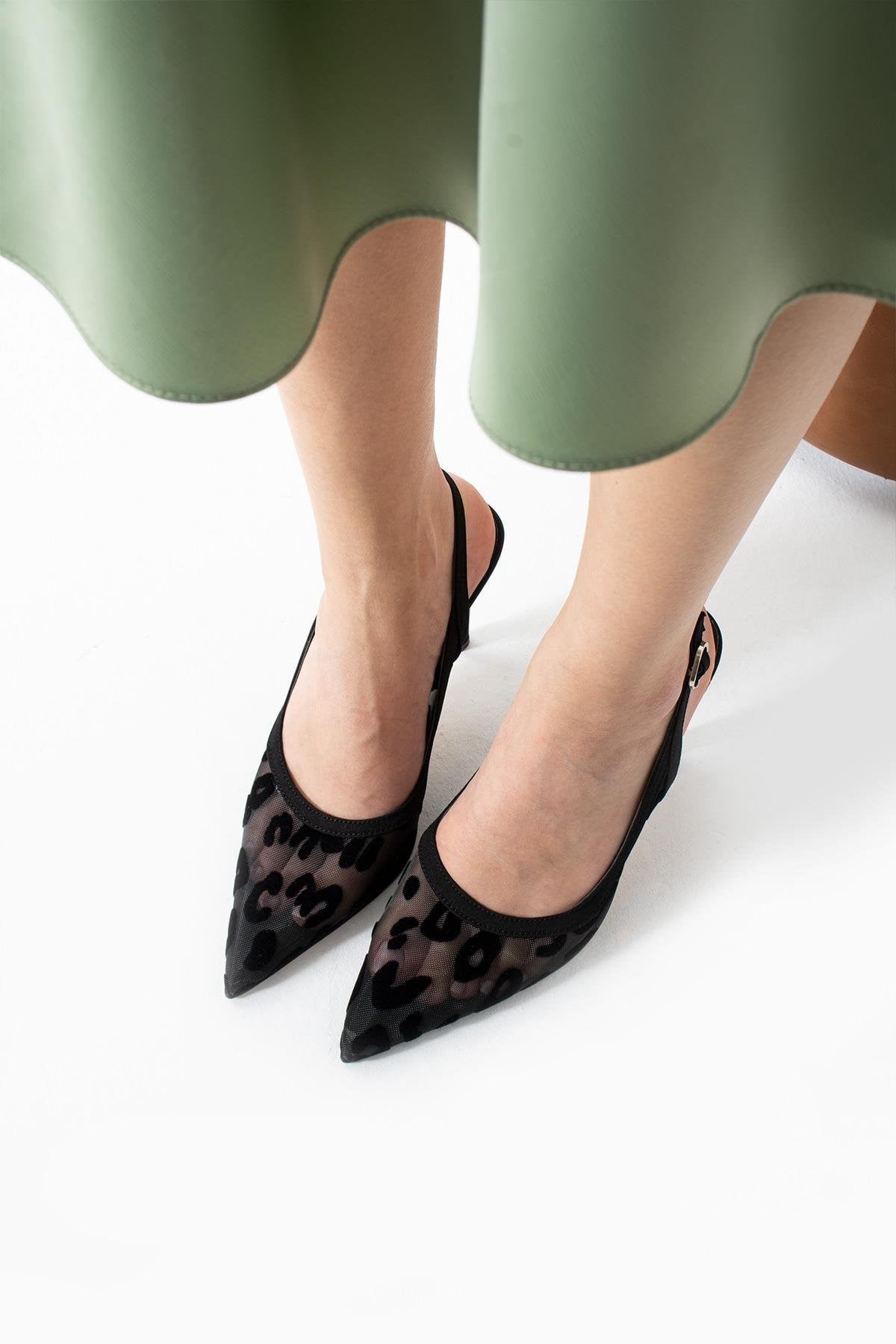 Transparan Leopar 10 Cm Rahat Topuklu Stiletto