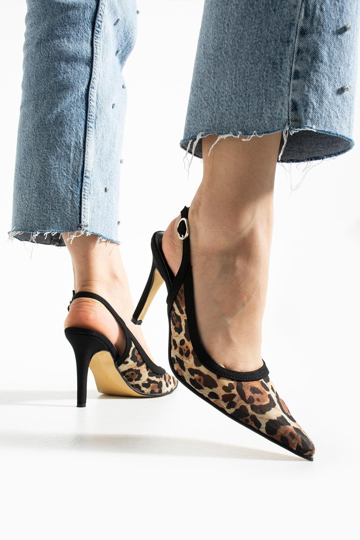 Trasparan Leopar Tasarım Stiletto
