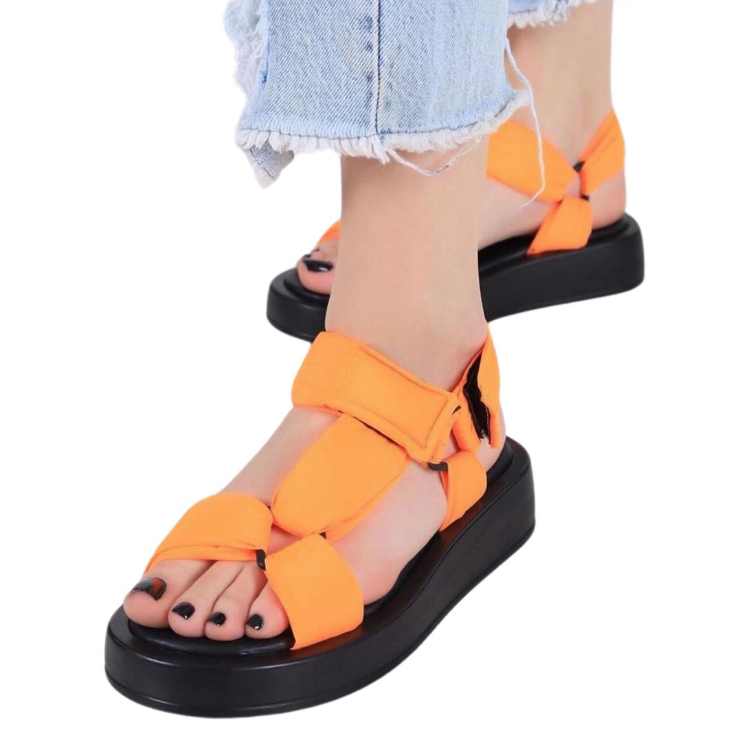 Turuncu Tekstil Çapraz Bantlı Sandalet