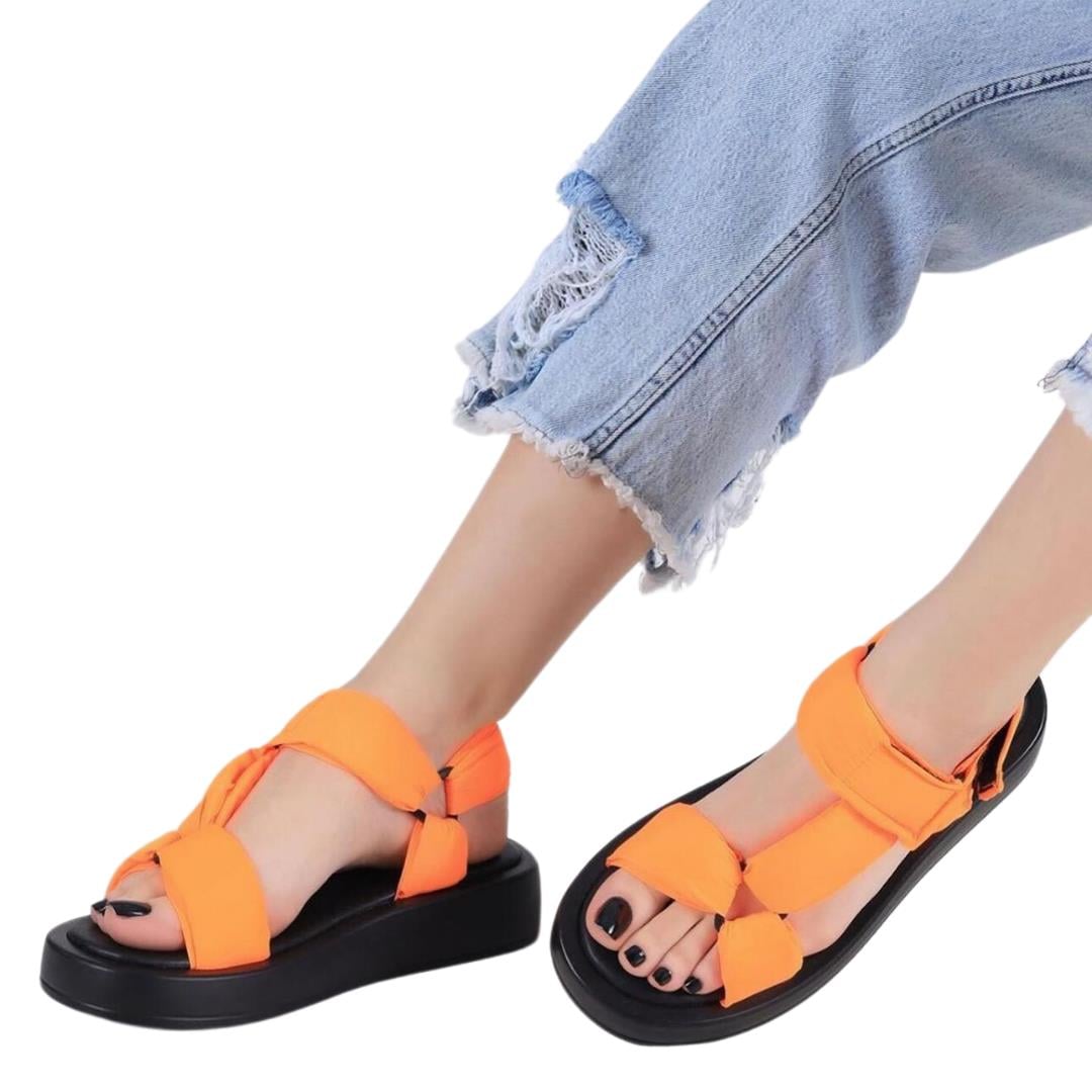 Turuncu Tekstil Çapraz Bantlı Sandalet