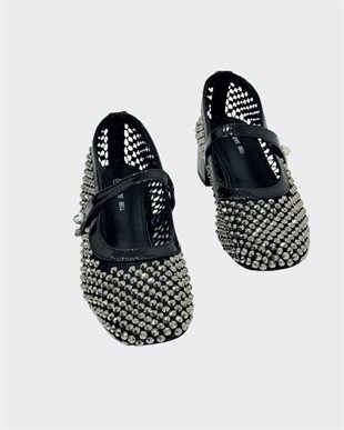 4 Cm Kalın Topuklu Full Taş İşlemeli Ayakkabı