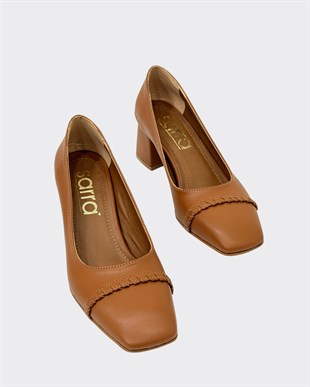 6 Cm Kalın Topuklu Örgü Detaylı Ayakkabı