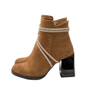 7 Cm Kalın Topuklu Tasarım Taş Detaylı Bot