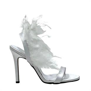 Beyaz Tüylü 11 Cm Topuklu Tek Bant Stiletto