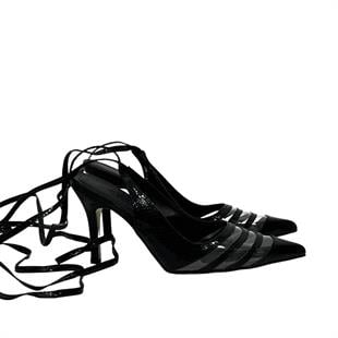 Bilekten Bağlamalı Şeffaf Detyalı 9 Cm Rahat Topuklu Stiletto