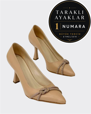 Büzgü Gerçek Taş Detaylı 9 Cm Topuklu Stiletto