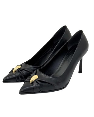 Büzgülü Toka Detaylı 8 Cm Rahat Topuklu Stiletto