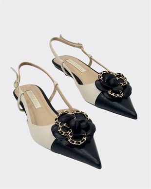 Çicek Tasarımlı 1 Cm Fındık Topuklu Babet