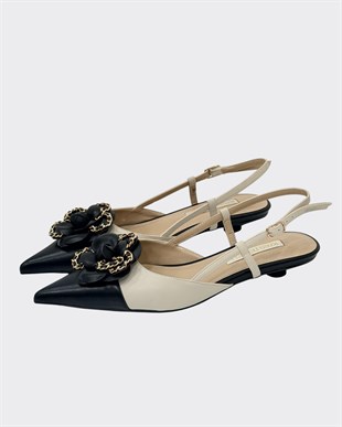 Çicek Tasarımlı 1 Cm Fındık Topuklu Babet