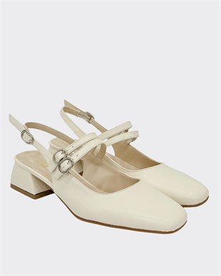 Çift Bantlı Kalın 4 Cm KalınTopuklu Ayakkabı