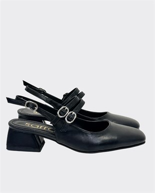 Çift Bantlı Kalın 4 Cm KalınTopuklu Ayakkabı