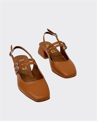 Çift Bantlı Kalın 4 Cm KalınTopuklu Ayakkabı