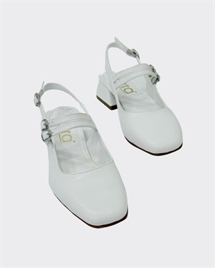 Çift Bantlı Kalın 4 Cm KalınTopuklu Ayakkabı