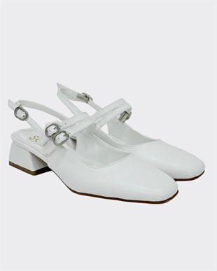 Çift Bantlı Kalın 4 Cm KalınTopuklu Ayakkabı