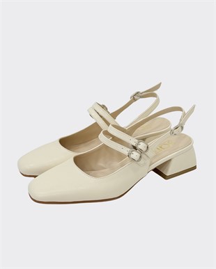 Çift Bantlı Kalın 4 Cm KalınTopuklu Ayakkabı