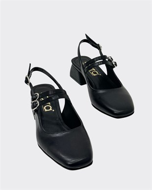 Çift Bantlı Kalın 4 Cm KalınTopuklu Ayakkabı