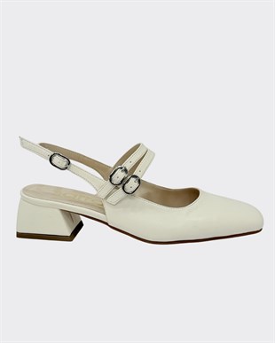 Çift Bantlı Kalın 4 Cm KalınTopuklu Ayakkabı